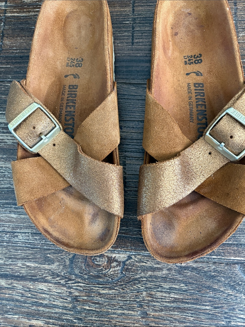 Birkenstock Siena Metallic Brown Gold Crossover Sandals 38 US 7-7.5 - Picture 4 of 9